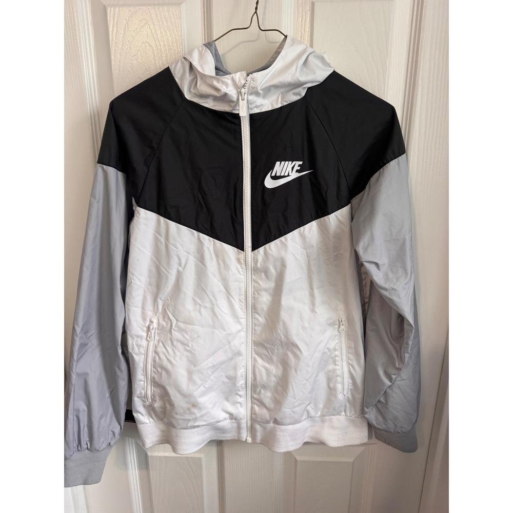 Nike Youth Large Windrunner Hooded Jacket Black White Gray Full Zip